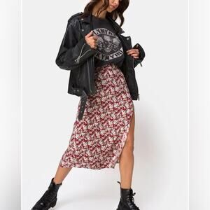MOTEL Women's Saika Midi Skirt with Slit in Floral Charm Red Size Medium
